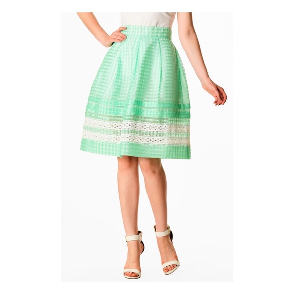 eshakti Dresses & Skirts - Wayward Fancies Eshakti Teal Lace Trim Organza Check Box Pleated A-Line Skirt